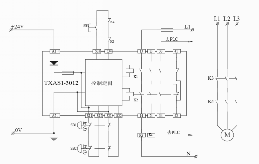 TXAS1-3012安全继电器接线图（监控急停、安全门）